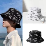 Unisex-Bucket-Hats-Panama-Hat-Double-sided-Wear-Fishing-Fisherman-Cap-Classic-Full-Print-Letter-Unisex